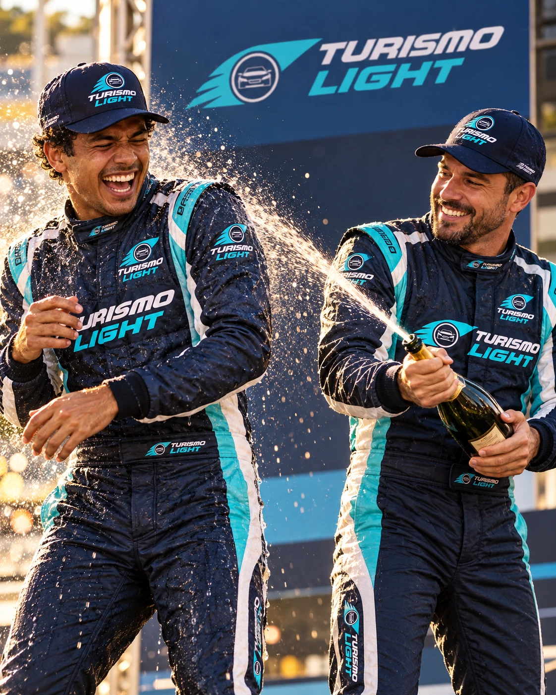 Pilotos Turismo Light comemoram com champanhe no pódio de Interlagos